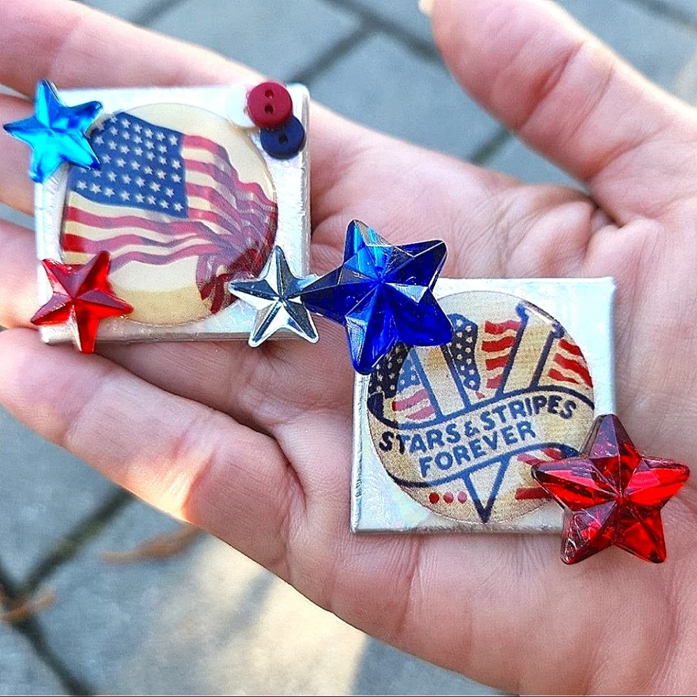 Pair Of Mixed Media Patriotic Flag Pins
